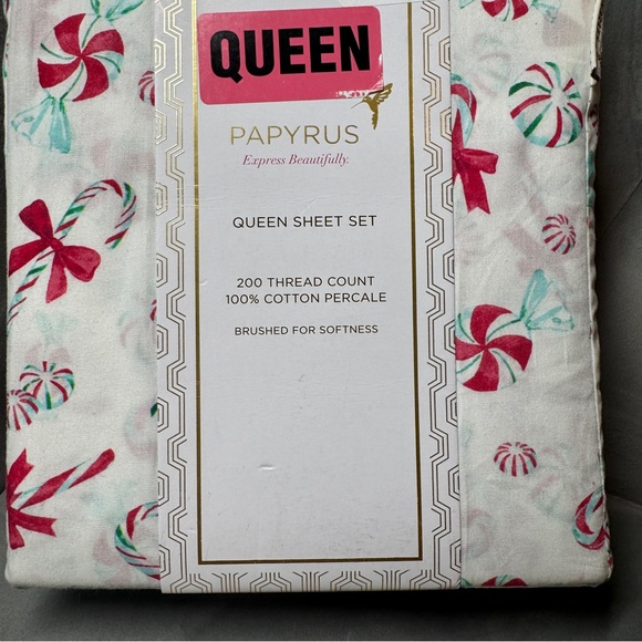 Papyrus Christmas Candy Cane Sheets‎ peppermint Christmas NWT king set percale - Picture 1 of 5